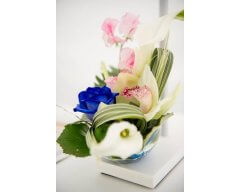 decoration table bubble fleurs blanc et bleu