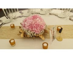 decoration table ronde fleurs hortensias rose