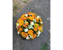 coussin rond orange blanc