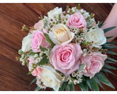 BOUQUET MARIEE FORME RONDE WAX ,ROSES ROSE